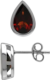 Silvershake 9X6mm Pear Drop Shape Gemstone White Gold Plated or Yellow Gold Plated 925 Sterling Silver Business Attire Bezel Set Stud Post Earrings for Women or Teens