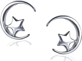 FarryDream Genuine 925 Sterling Silver Star Moon Studs Earrings for Women Teen Girls Christmas Gifts