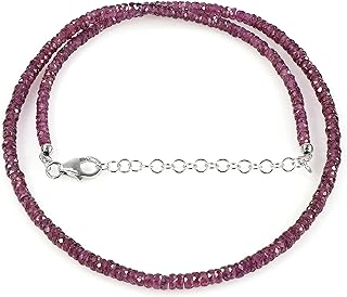 925 Sterling Silver Purple Garnet Beads Choker Beaded Necklace for Women,18 inch Handmade Gift for her
