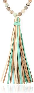 RIAH FASHION Bohemian Tassel Statement Necklace - Lightweight Fabric Faux Suede Fringe Long Bead Chain