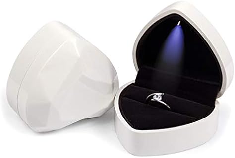 iSuperb Heart Shaped Ring Box LED Light Engagement Ring Boxes Jewelry Gift Box for Proposal Wedding Valentine's Day Anniversary Christmas (White)