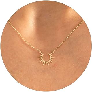 HANLI Gold Necklace for Women 14K Gold Plated Dainty Star of David Necklace Simple Moon and Star Necklace Sun Lotus Pendant Necklace Jewelry for Girls
