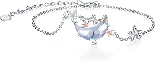 SVODEA Moonstone Moon Star Bracelet for Girls,925 Sterling Silver Cubic Zirconia Stars Moon Anklet Bracelets,Anniversary Birthday Jewelry Gift for Women Mom Wife,7''-9''