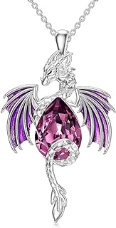 Dragon Necklace for Men Sterling Silver Birthstone Wyvern Necklace Embllished with Teardrop Shaped Crystal Jewelry Gift for Women Girl
