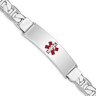 Lobster Claw Clasp Sterling Silver Medical ID Bracelet with Nautical Mariner Anchor Chain for Women