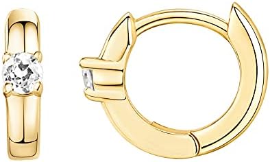 PAVOI 14K Gold Plated 925 Sterling Silver Cubic Zirconia Huggie Earrings | U-Shaped Snake Solitaire Small Round Huggie Stud Fashion Hoop Earrings for Women