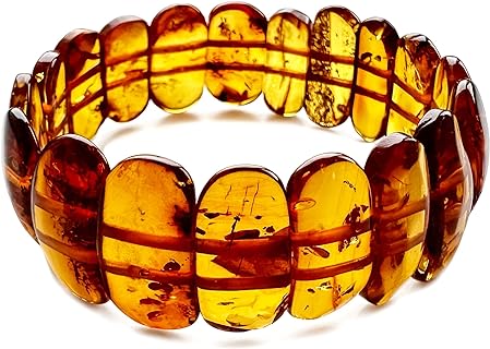 Amber Stretch Bracelet for Women – 7” - Unique Stone Cut Bracelet Amber Stone Jewelry for Adults