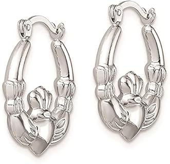 Diamond2Deal 925 Sterling Silver Plated Claddagh Hollow Hoop Earrings for Women (L-16 mm W-16 mm)