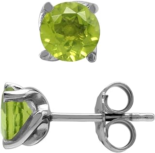 Silvershake 6MM Round Shape Birthstone Gemstones White Gold Plated or Yellow Gold Plated 925 Sterling Silver Business Attire Minimalist Stud Earrings for Women or Teens