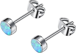 Hypoallergenic Titanium Fire Opal Stud Earrings with Push Back for Women, Round Design, Ideal for Sensitive Ears, 3mm-7mm