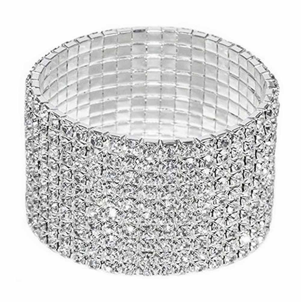 Vegas Clear White Austrian Rhinestone Crystal Tennis Stretch Bangle Bracelet Cuff Party Bridal Evening Wear 15 Row 10 Row 5 Row 3 Row Silver Gold B820