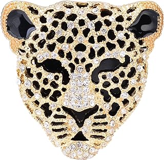 YYBONNIE Vintage Black Enamel Spotted Leopard Head Rhinestone Crystal Animal Brooch Pin Lapel Pin Badge