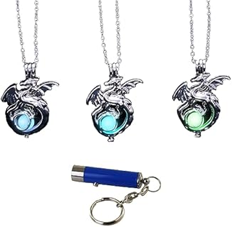 Fiery Dragon Wings of Fire Necklace Glow In The Dark Set of 3 Luminous Jewelry Green Blue & Sky Blue Includes UV Light