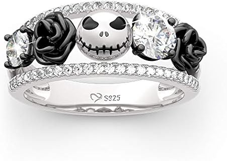 Jeulia 1.76 ct Skull Wedding Band 925 Sterling Silver Diamond Eternity Rings Rose Flower Engagement Rings Anniversary Promise Romantic Jewelry Gift