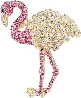 Charming Gold-Plated Brass Flamingo Brooch Embedded with Crystal and Cubic Zirconia Gems for Women, Pin Clasp Design