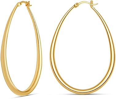 MILLA 14K Gold, Rose Gold & Sterling Silver Plated, Hypoallergenic Oval Hoop Earrings for Women with Click-Top Back Finding, No Gems