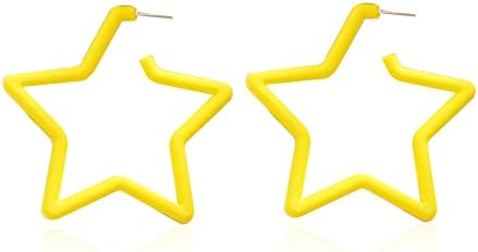 80s 90s colorful Pink Neon Star Hoop Earrings Colorful Big Hoop Earrings Retro Neon Earrings Dangle Earrings for Women Girls Jewelry Accessories