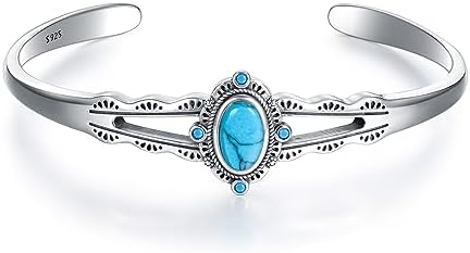 925 Sterling Silver Turquoise Bracelet for Women Adjustable Bangle Cuff Native American Jewelry Handmade Gift