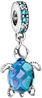 Pandora Murano Glass Blue Sea Turtle Dangle Charm - Compatible Moments Bracelets - Jewelry for Women - Gift for Women - Made with Sterling Silver & Man-Made Crystal, With Gift Box