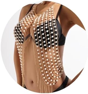 Boho Sequins Body Chain Gold Tassel Bikini Chain Sexy Glitter Necklace Body Chain Beach Body Jewelry Rave Nightclub Party Body Accessory for Women and Girls