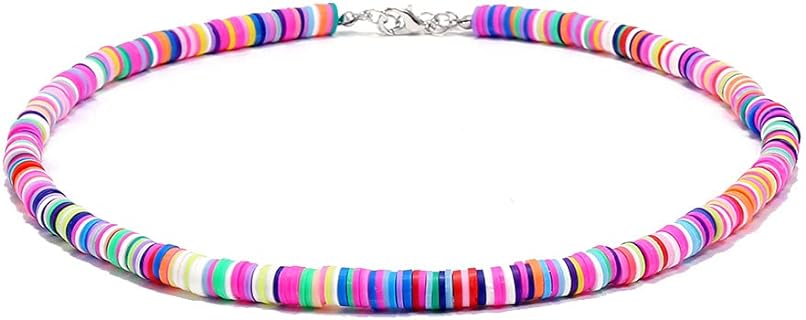 Kercisbeauty Blue Heishi Surfer Pottery Choker for Women and Girls Party Stackable Vinyl Disc Bead Collar Chain Necklace