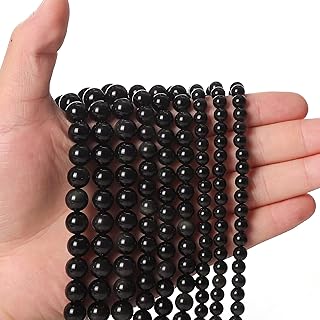 Siomia Natural Black Obsidian Energy Healing Round Beads for DIY Bracelets & Necklaces - 6mm Stone Beads with Unique Texture for Jewelry Making Enthusiasts