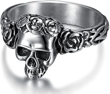 Gothic Style Cubic Zirconia-Studded Stainless Steel Skull Head Ring for Vampire Weddings and Halloween Parties by Jude Jewelers
