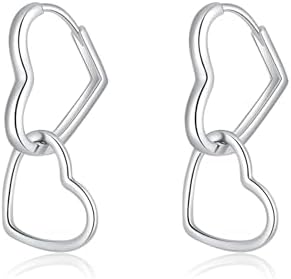 SLUYNZ 925 Sterling Silver Heart Hoop Earrings for Women Teen Girls Sweet Love Hoop Earrings Double Heart Earrings
