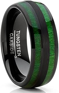 Metal Masters Co. Men's Tungsten Carbide Ring Dome Green Jade Wood Inlay Wedding Band Black 8MM