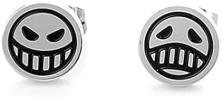 Stainless Steel Push-Back Happy Unhappy Anime Stud Earrings for Cosplay and Anime Enthusiasts