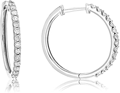 Black and White 1/2 cttw Diamond Hoop Earrings with Hinged Hoop Back Finding for Women's Elegance, Round Design in Sterling Silver