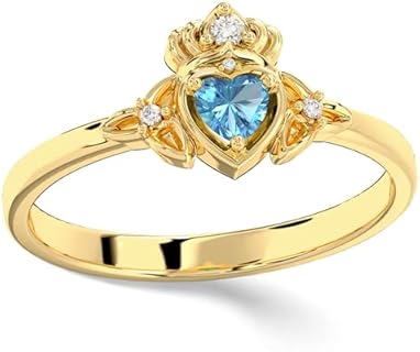 Blue Topaz Claddagh Engagement Ring in 10K/14K/18K White and Yellow Gold for Women, Heart-Shaped Design