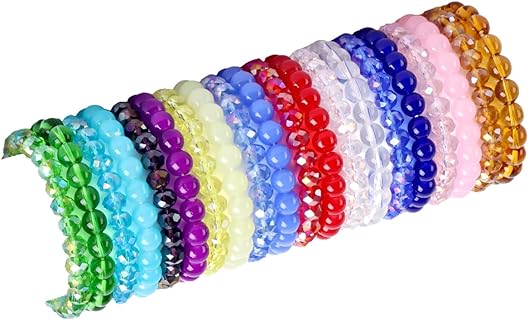 20Pcs 8mm Beaded Stretch Bracelet for Women Glass Crystal Handmade Stretch Multicolor Stackable Round&Versatile Beads Bracelets Jewelry