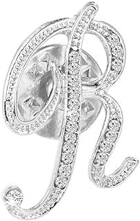 Personalized Initial Letter Brooch Pin with Alloy Rhinestones, Pin-Clasp Style, Versatile Lapel Tie Accessory - Silver