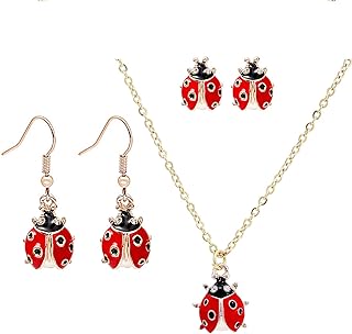Women's Miraculous Ladybug Earrings and Necklace, Charming Animal Jewelry Set with Lobster Clasp, Crafted from Alloy Metal in Unique Insect Design