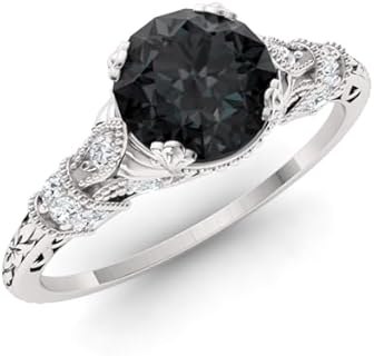 14K White Gold Clasp Alexandrite and Diamond Wedding Ring for Women in Art Deco Design, US Size 6