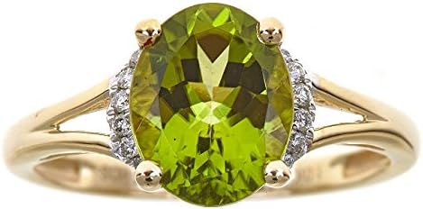 Sophisticated 10K Yellow Gold Peridot & Natural Diamond Ring for Women with Stunning Oval Design