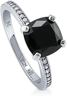 Sterling Silver Black Rhodium Plated Solitaire Ring with Cushion Cut Cubic Zirconia, Sizes 4-10 for Women by BERRICLE