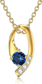 No-Clasp 14K Yellow Gold Pendant Necklace - Round Cut Aquamarine in 4-Prong Setting for Women - Cable Chain, Zirconia Accented - Perfect for Wife's Birthday, Christmas, and Mother's Day