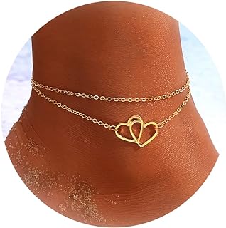 3-Piece Copper & Gold Layered Anklet Set with Butterfly Charms for Women - Heart & Figaro Chain Design for Beach Summer Style