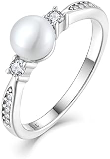 925 Sterling Silver Horseshoe Engagement Ring with 6mm Freshwater Cultured Pearl for Women - Elegant Statement Design - Sizes 5 to 10