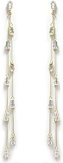 Long Gold Dangle Earrings with Cubic Zirconia, Push Back Closure for Women, Elegant Double Layer Crystal Tassels Design