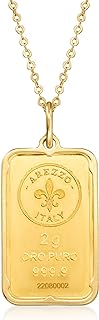Ross-Simons Italian 24kt Yellow Gold Fleur-De-Lis 2-Gram Ingot Pendant Necklace With 14kt Yellow Gold Frame
