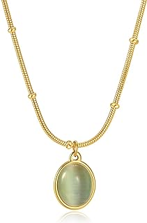 Green Created Opal Gemstone Bling Drop Pendant Choker Necklace for Women ,Charm 14k Gold Plated Stainless Steel Snake Chain Jewelry, Birthstone Necklace for Teen Girls, Cute Stuff for Christmas or Mom ,Perfect Women Gifts for anniversaries