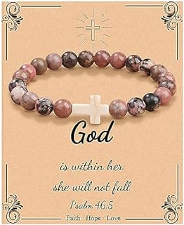 JoycuFF Christian Bracelets for Women Cross Bracelets for Religious Women Girls Easter Catholic Natural Stone Bracelets Christian Jewelry Faith Communion Baptism Gifts