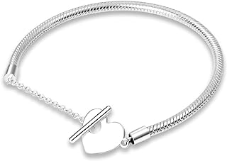 KUNSIR 925 Sterling Silver Snake Chain Bracelet Basic Charm Bracelets with 5A Cubic Zirconia for Women Teen Girls