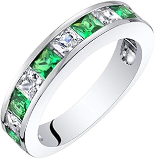 Amethyst-Embedded 925 Sterling Silver Half-Eternity Wedding Band for Women, Princess Cut Design, Size 7