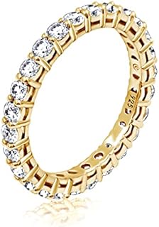 Amazon Essentials Platinum or Gold Plated Sterling Silver All-Around Band Ring set with Round Infinite Elements Cubic Zirconia (previously Amazon Collection)