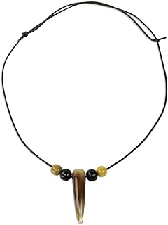NOVICA Handmade .925 Sterling Silver Bull Horn Pendant Necklace Brown Black Cream Leather Ivory Ghana 'Horn of Strength'