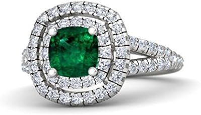 Size 10 Women's 14K Rose Gold Plated Sterling Silver Ring with Cushion Cut Created Emerald and Cubic Zirconia Accents, Perfect for Engagement & Special Occasions